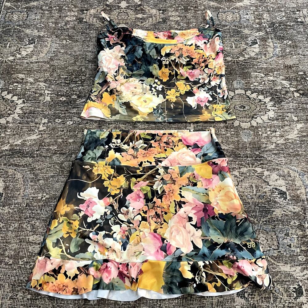 Albion Floral Black Yellow Pink Two-Piece Swim One Piece Set